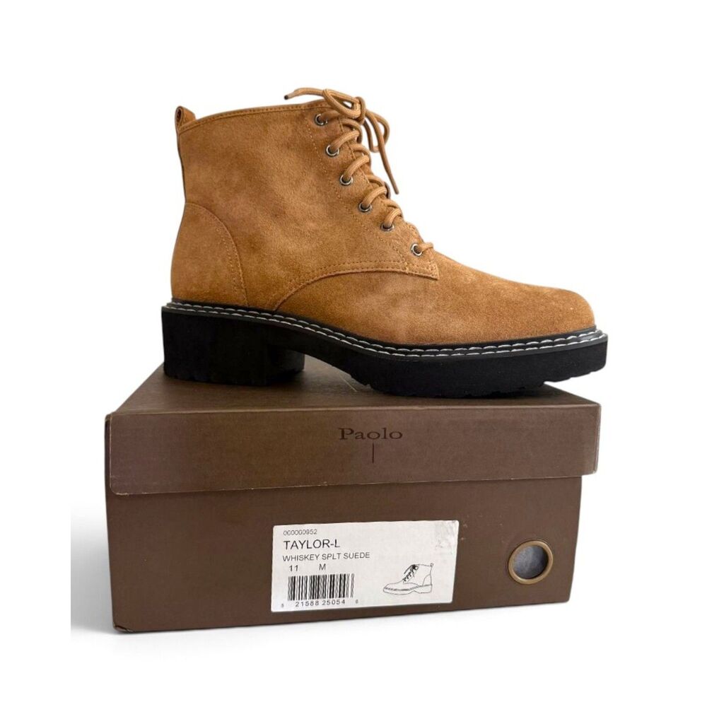 LINEA PAOLO Brown Taylor Suede Combat Boot, NEW! Size 11M
